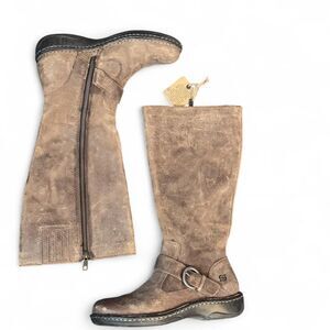 Born Knee High Boots Women’s 7 Brown Distressed Leather Buckle Tall Boots